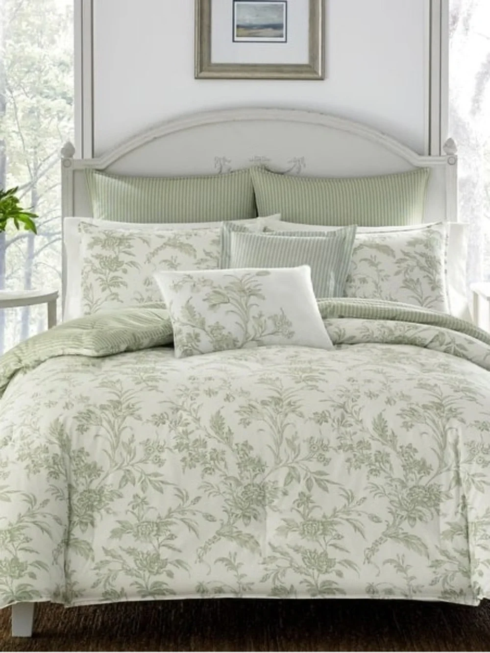 Laura Ashley Natalie Green Cotton Duvet Cover Set - King